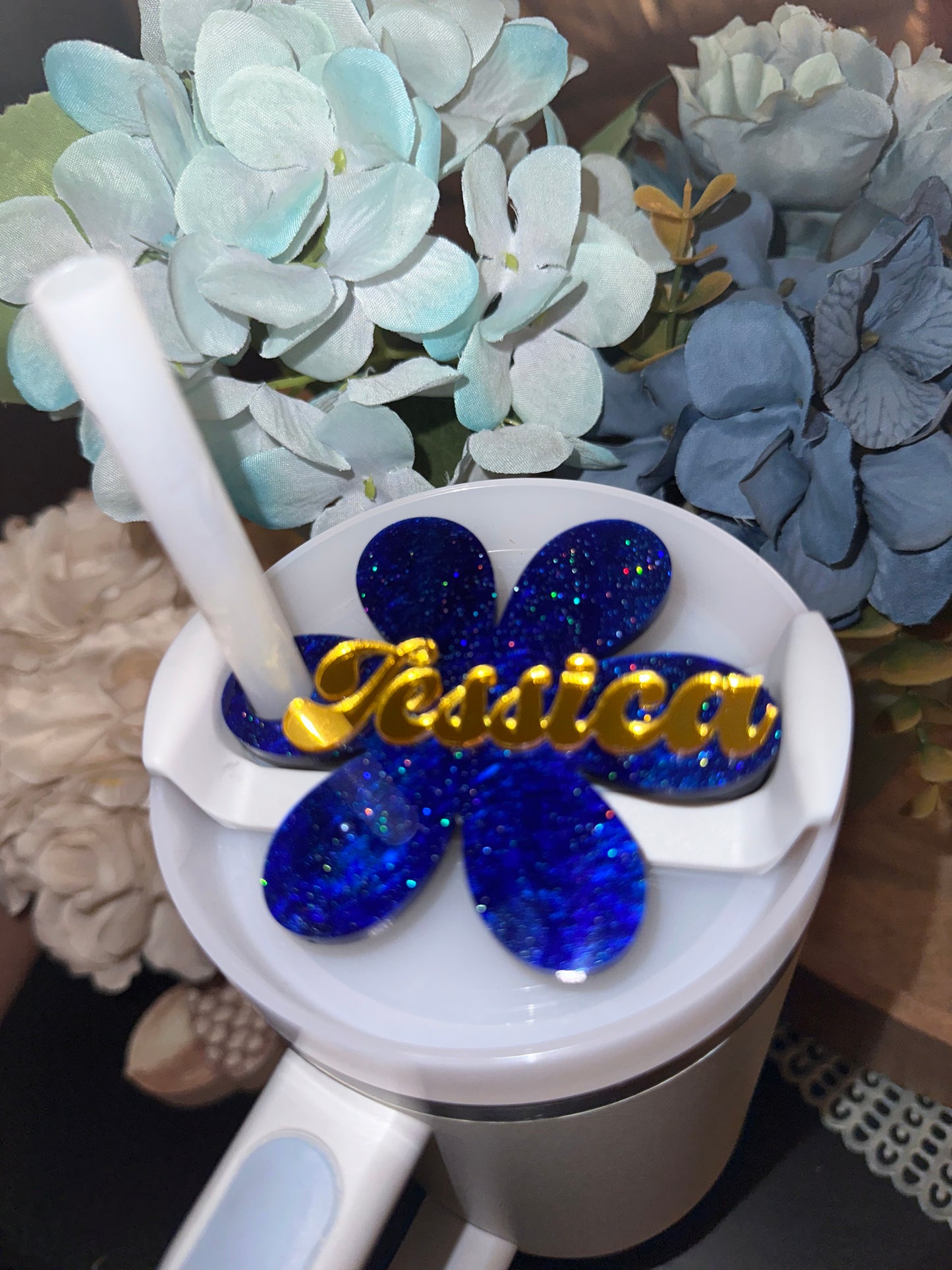 Glitzy Flower Tumbler Topper