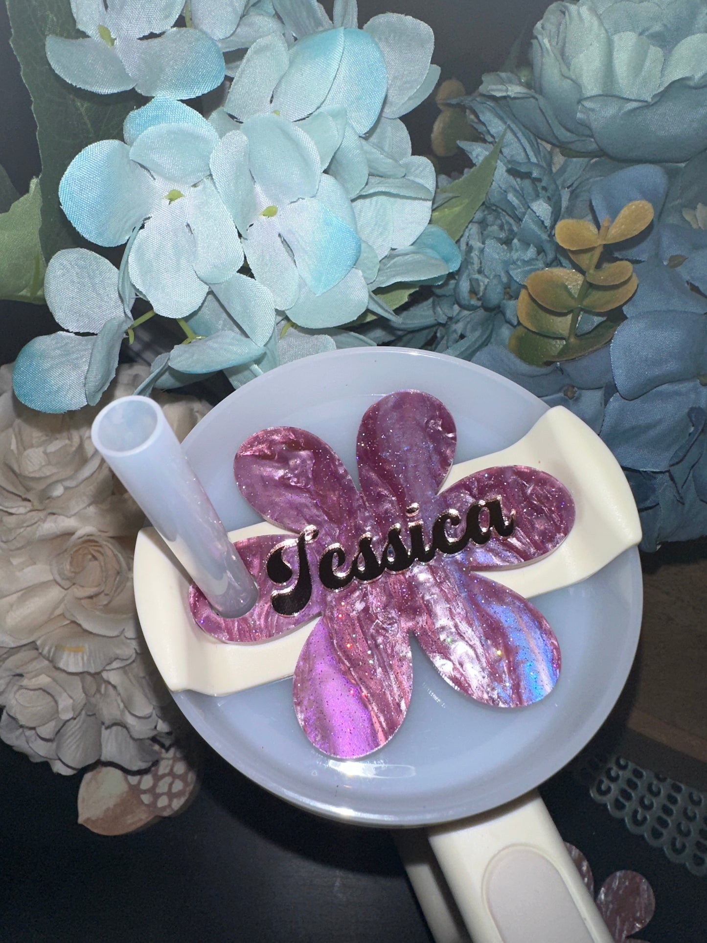 Glitzy Flower Tumbler Topper