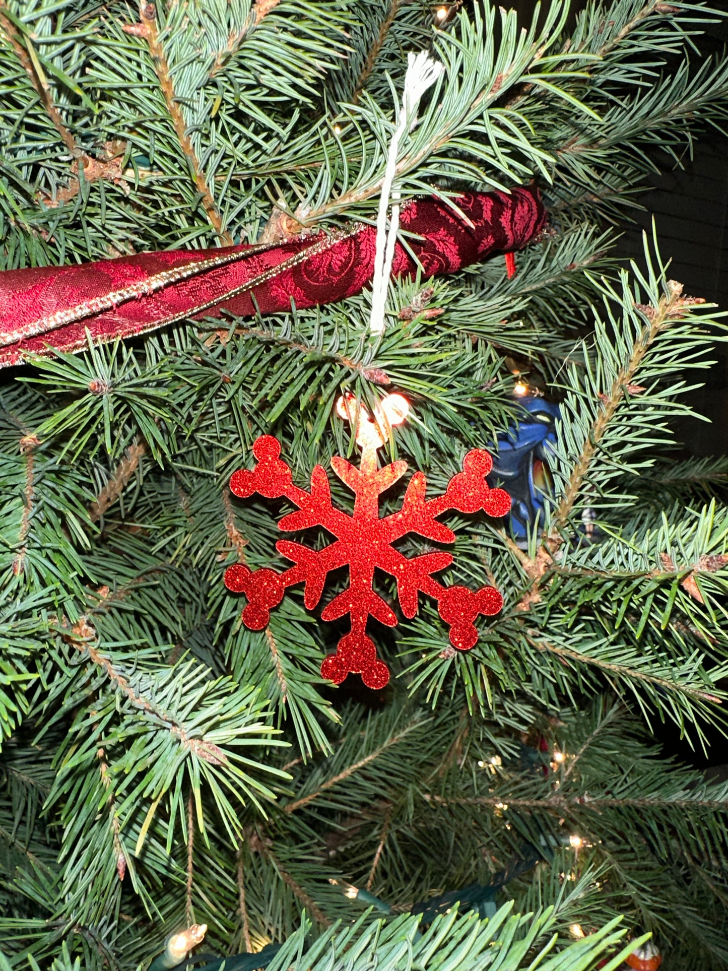 Mickey Snowflake Ornament-Glittery Red