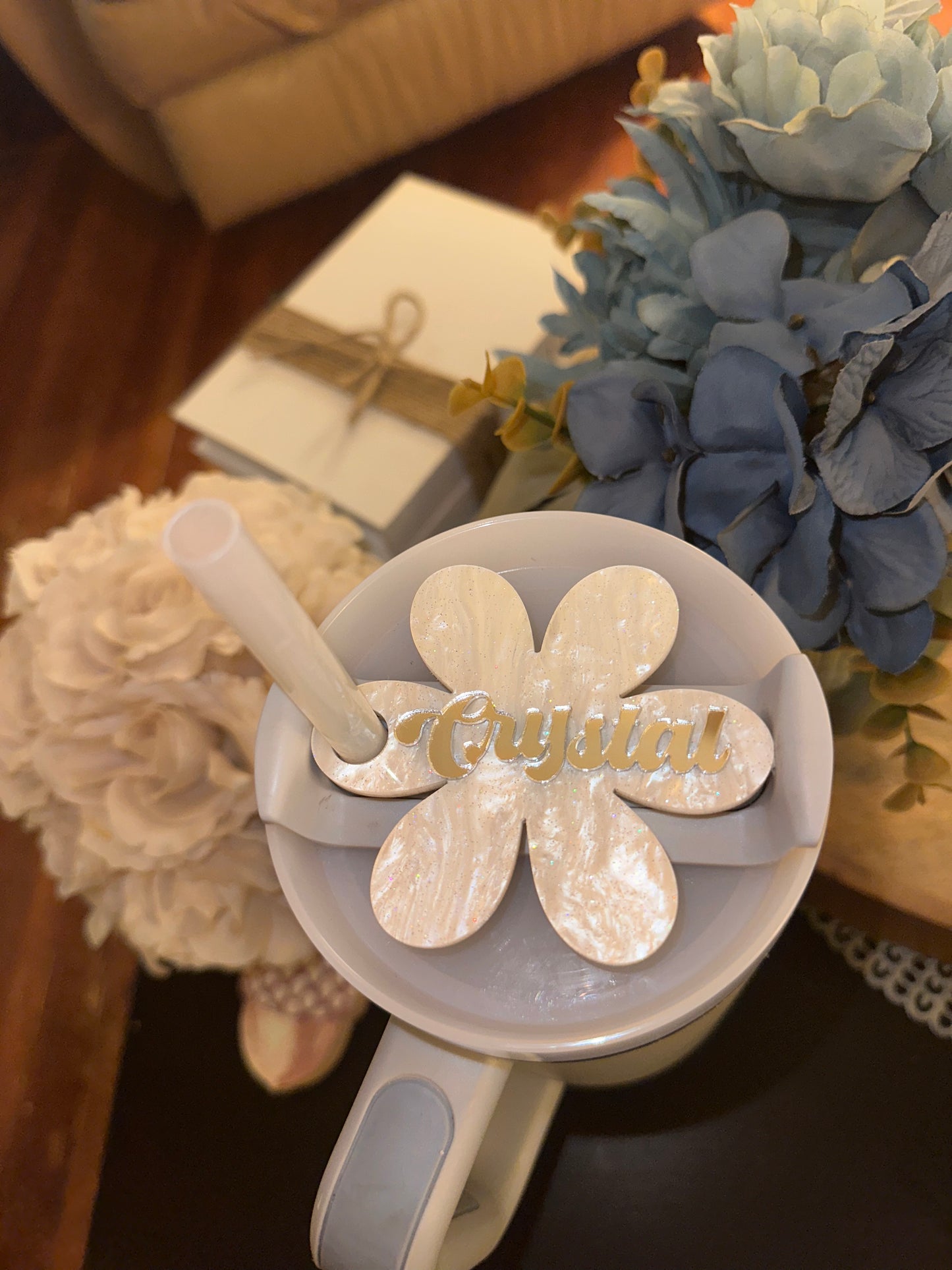 Glitzy Flower Tumbler Topper