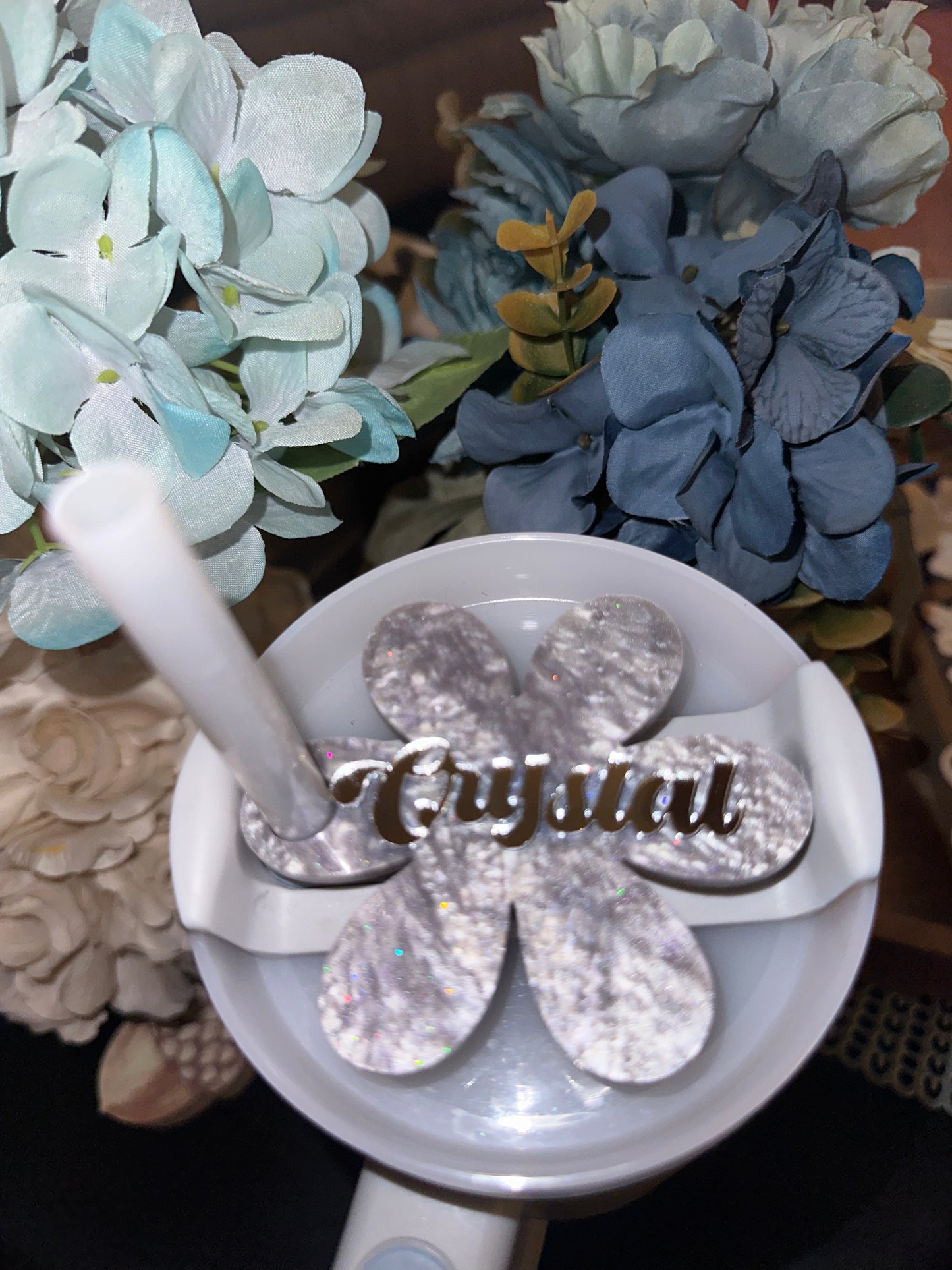 Glitzy Flower Tumbler Topper