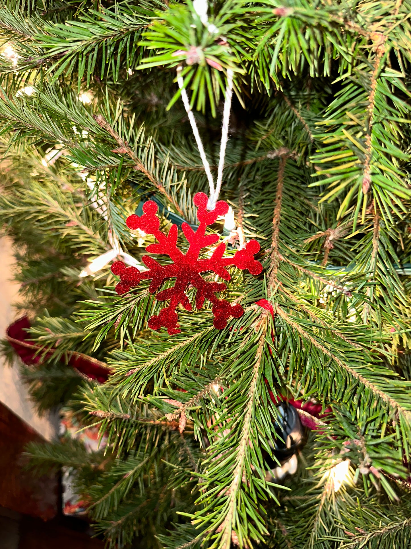 Mickey Snowflake Ornament-Glittery Red