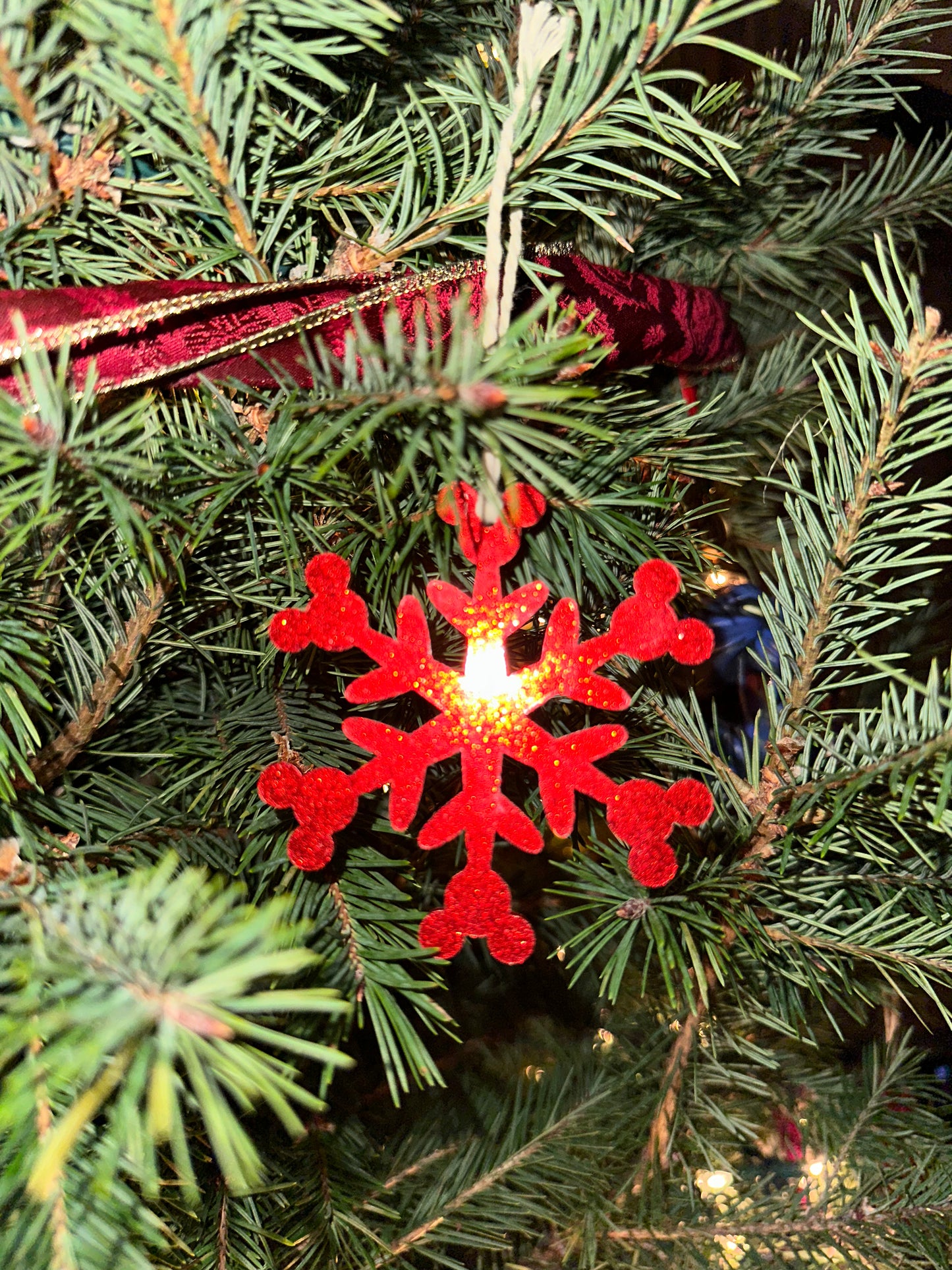 Mickey Snowflake Ornament-Glittery Red