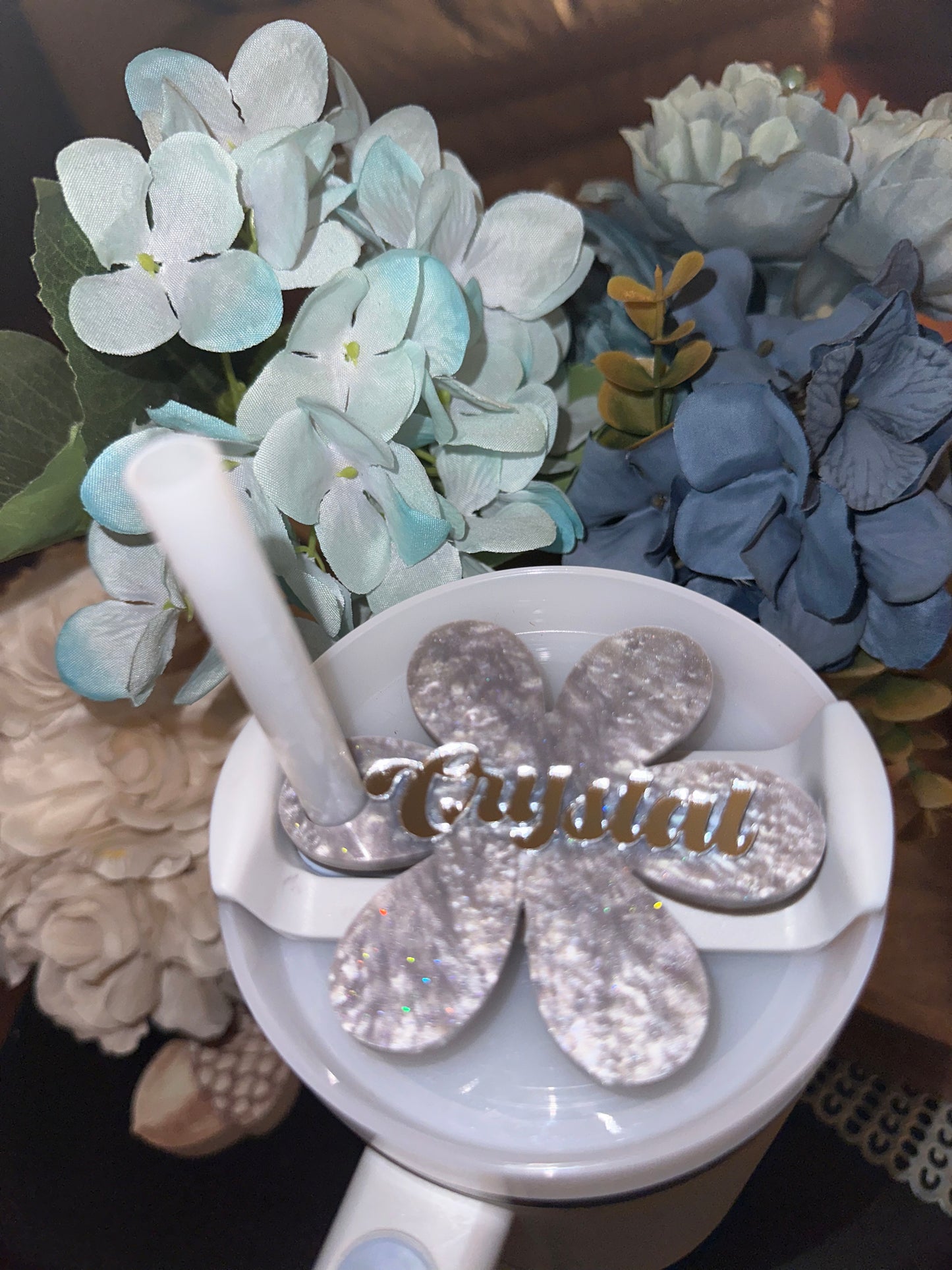 Glitzy Flower Tumbler Topper