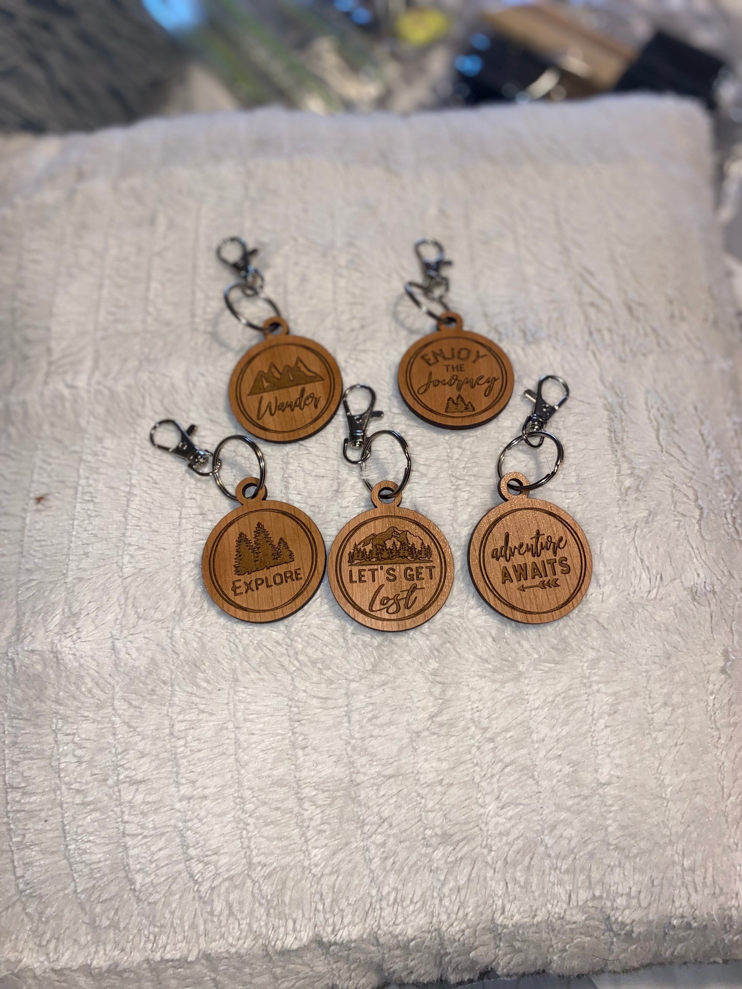 Circle Explore Wood Keychains
