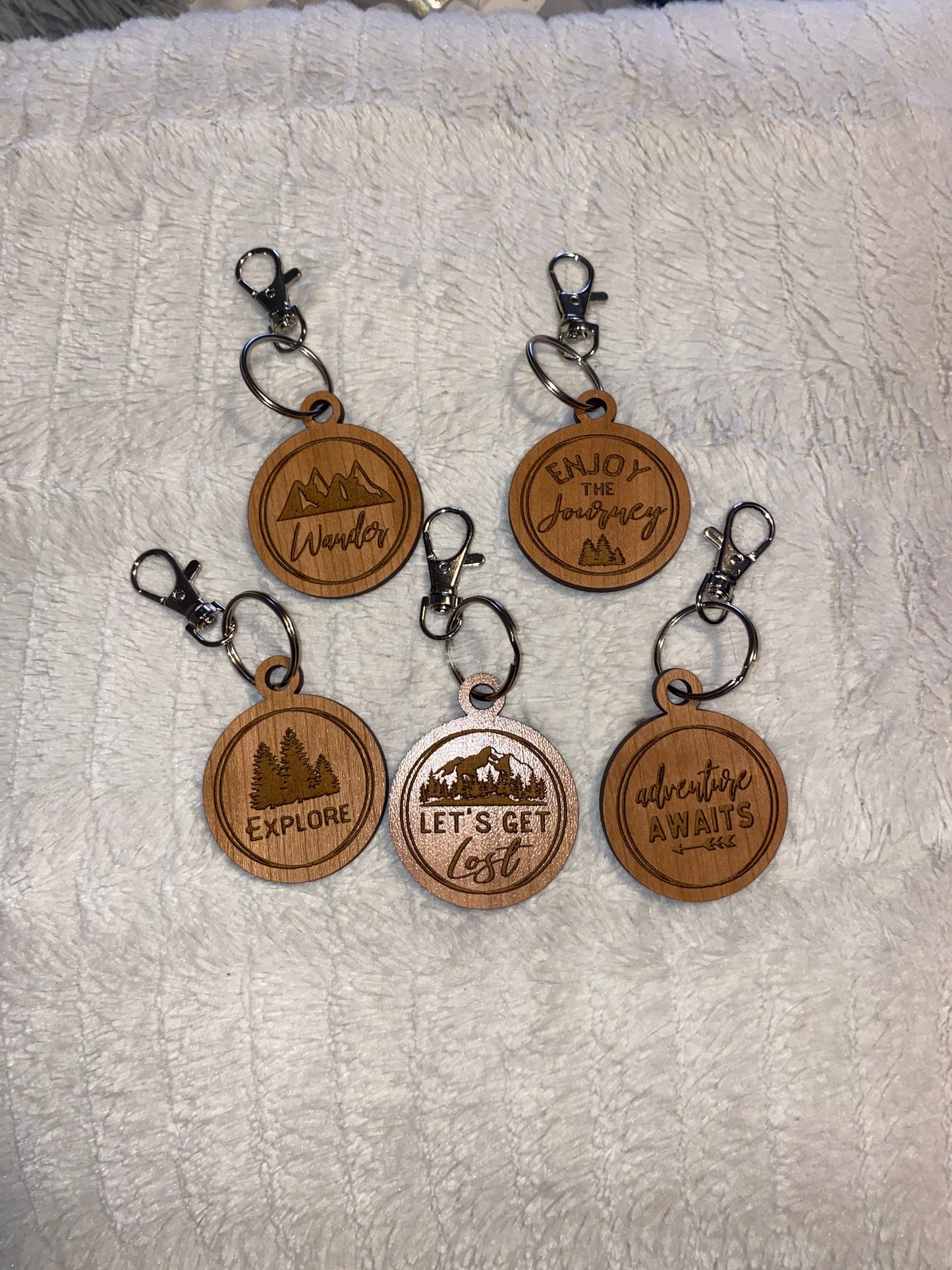 Circle Explore Wood Keychains