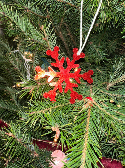 Mickey Snowflake Ornament-Glittery Red