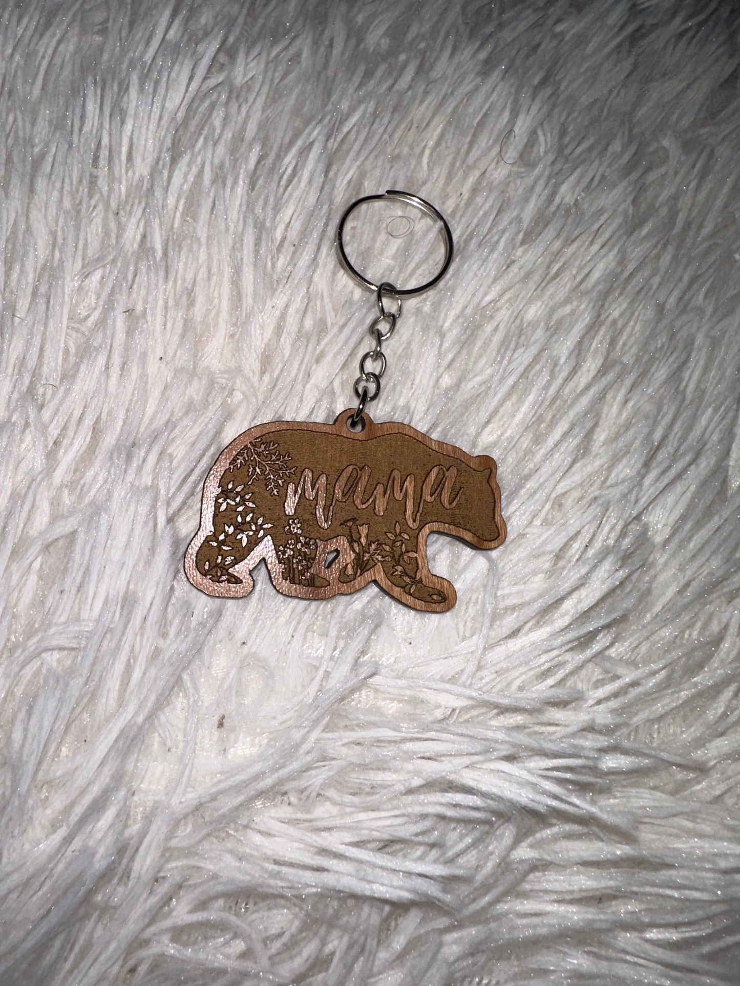 Mama Bear Wood Keychain